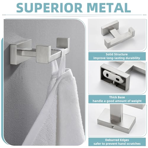 Double Towel Hook for Bathroom (Brushed Nickel)