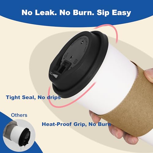 20 oz 50 Pack Coffee Cups with Lids and Sleeves (White- 50packs / 20 oz)
