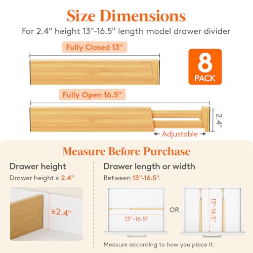 2.4" Kitchen Drawer Dividers (2.4"H, 13-16.5"L)