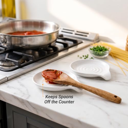Ceramic Utensil Holder with Spoon Rest for Kitchen Counter (White & Spoon Rest 6.4'')