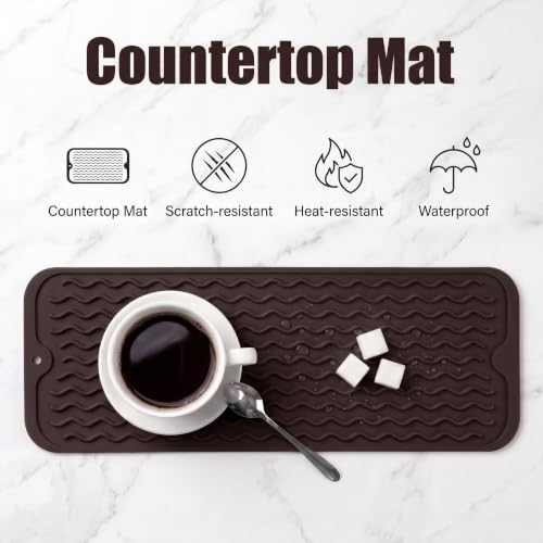 Silicone Dish Drying Mat for Multiple Usage (Coffee / 17"L x 6"W)