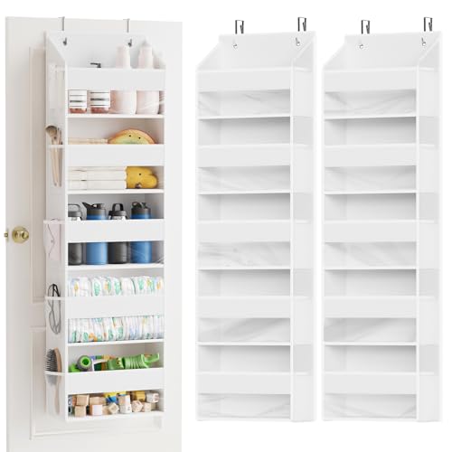 2 Pack Over The Door Organizer with 5 Large Pockets and 10 Mesh Side Pockets (2 Pack / White)