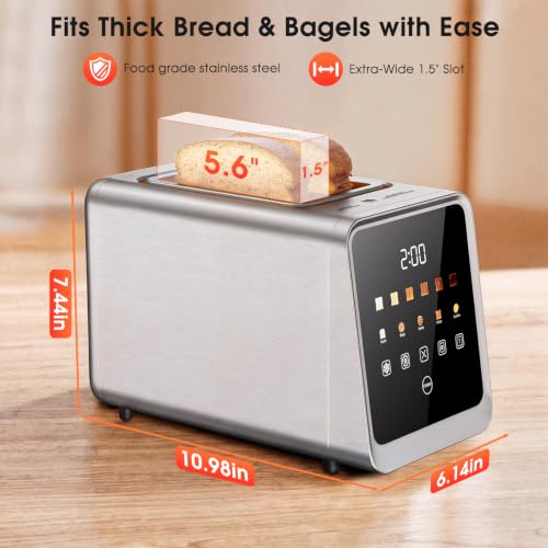2 Slice Toaster Smart Touchscreen Wide Slot with Bagel Mode (Silver-Black / 2 Slots 2 Slice)