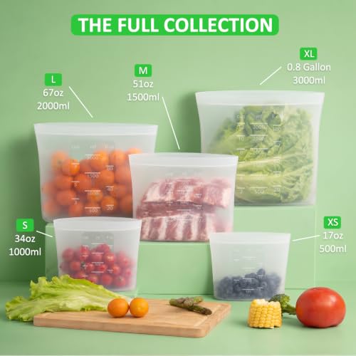 100% Platinum Silicone Reusable Food Storage Bags (Clear | 51oz | 4 Pack)