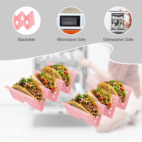 8 Pcs Taco Holder Stand Plastic Plates Hold Up to 3 Tacos (Pink)