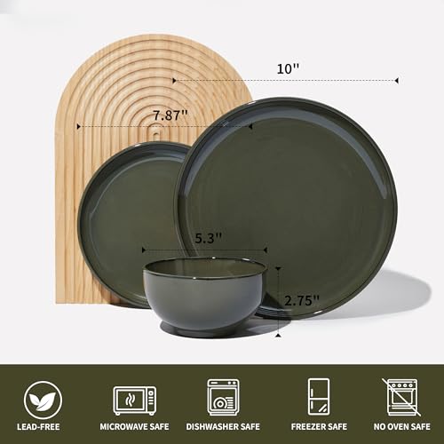 Stoneware Dinnerware Sets for 4 (Blackish Green / Set (12pcs))
