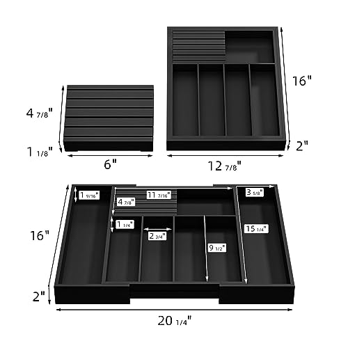 Utensil Organizer Silverware Tray for Drawer (Black)