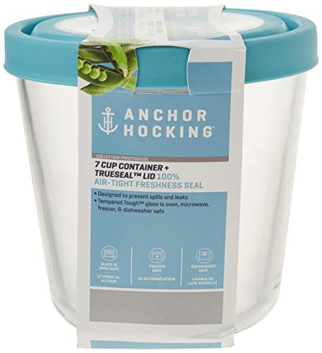 Trueseal Glass Food Storage Container with Airtight Lid (7 Cup Tall (Mineral Blue))