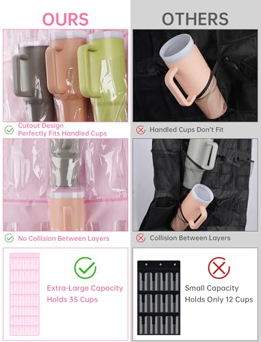 35 Pocket Door Hanging Cup Organizer Fit for Stanley Tumbler 30 40oz (75.2'' x 24.4" / Pink (Upgraded))