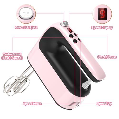 9 Speed Digital Hand Mixer Electric (Pink/Black)