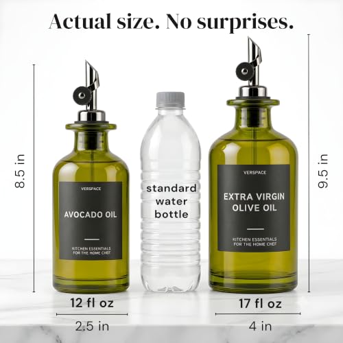 Green Glass Olive Oil Dispenser Bottles For Kitchen (Green/Black / 17oz)