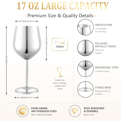 Unbreakable Stainless Steel Wine Glasses Set of 4 (4 Count)