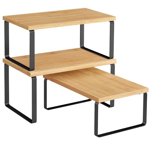 Cabinet Organizer Shelf (White + Natural / S (4.6"H) + S (5.4"H) + S (6.2"H))