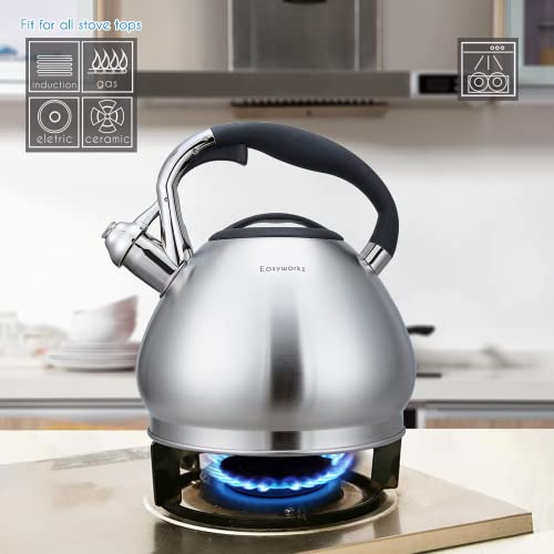 Whistling Stovetop Tea Kettle Food Grade Stainless Steel Hot Water Tea Pot With Loud Whistle (2.4 Quarts)