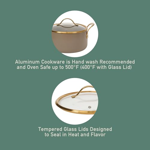 Pots and Pans Set (Cappuccino Cream w/ Gold Handle / 8-Piece Cookware Set)