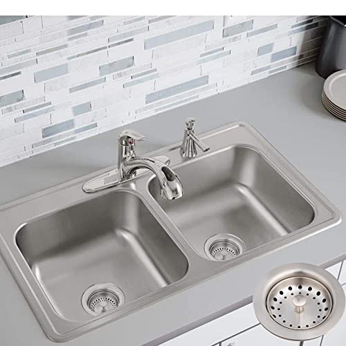 2 Pack Kitchen Sink Basket Strainer and Stopper (Stainless)