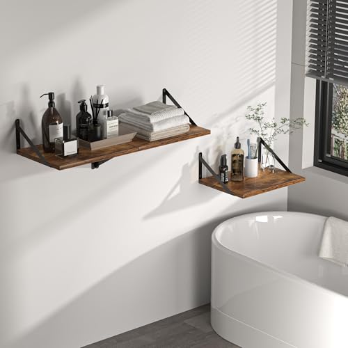 16W x 12D Deep Floating Shelves Set of 2 Rustic Brown (Rustic Brown With Black Metal Bracket / 16wx12dx5.8h)