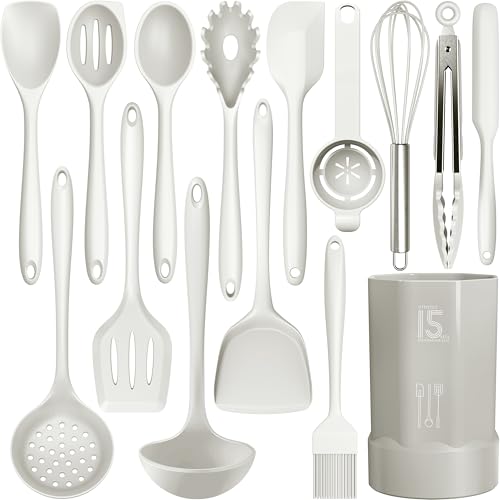 Silicone Cooking Utensils Set (Cream White)