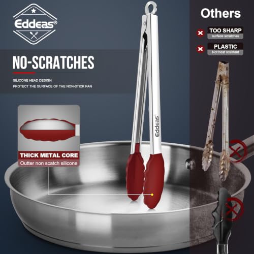 Tongs For Cooking (7+9+12 inch / Red Silicone Tip 3Pcs)