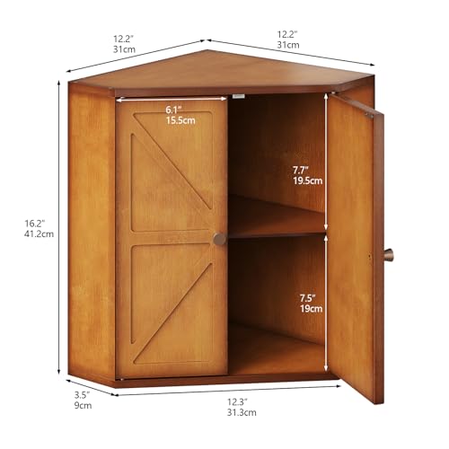 Corner Bread Box for Kitchen Counter Double Layer Bamboo Bread Storage Container Large Capacity Bread Storage Bin Farmhouse Breadbox Organizer (Antique Brown)