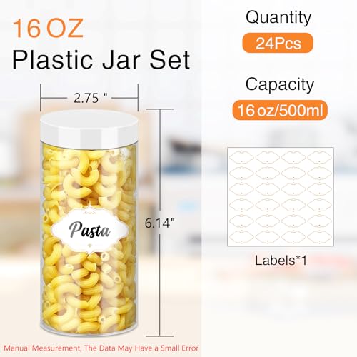 Plastic Jars with Lids 16 OZ (16OZ 24Pcs White)