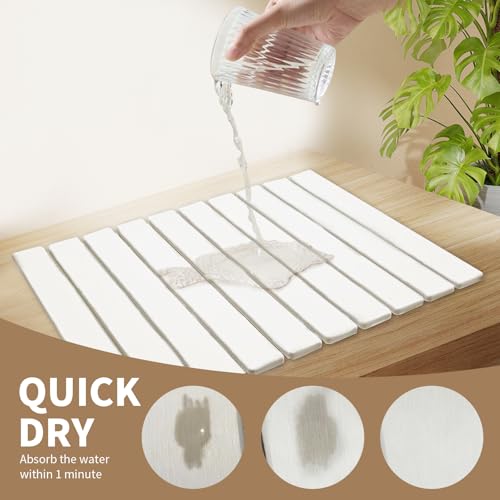 Large Stone Dish Drying Mat for Kitchen Counter (White / 24" x 16")