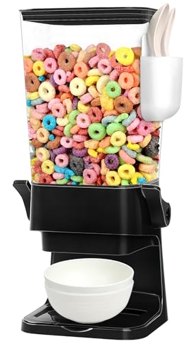 Cereal Dispenser Countertop with 2 Pack Bowls and Spoons 5.5 Qt (5.5Qt & Black & 1pack)