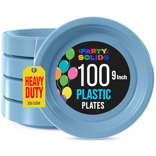 Sturdy Light Blue Plastic Plates 9" Party Plates 100 Pcs (9 inch / Light Blue)