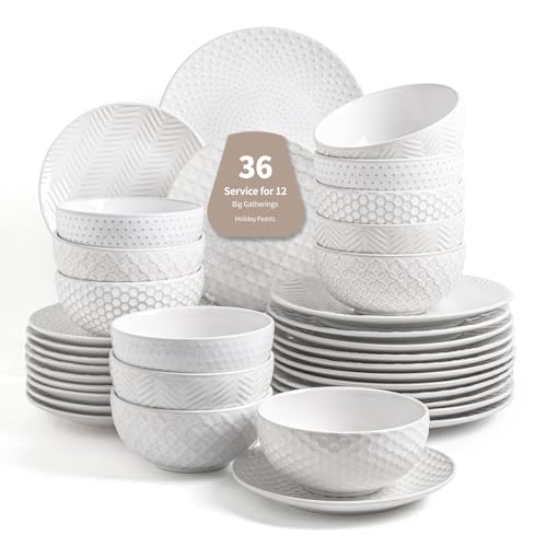 36 Piece Dinnerware Set for 12 (White-Mixed Embossment / Service for 12 (36pcs))