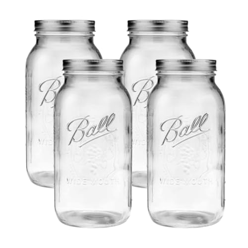 Wide Mouth Glass Mason Jars with Lids and Bands (Half Gallon / 64 Ounce (Pack of 4))