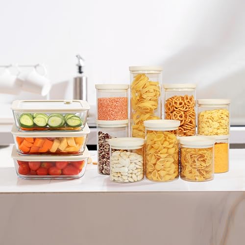 Glass Food Storage Jar with Glass Lid (White-6P-26oz)