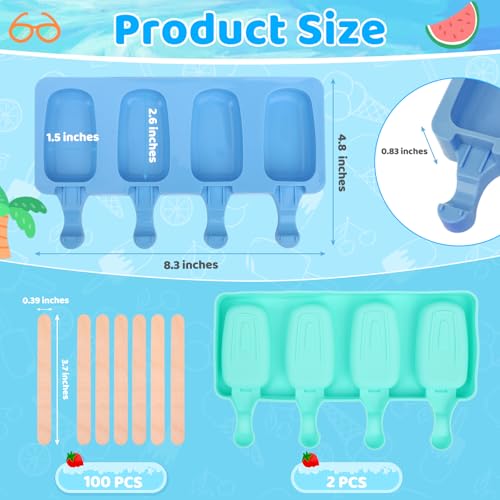 2 Set Silicone Popsicle Molds with 100 Sticks (2 Set / Blue & Green)