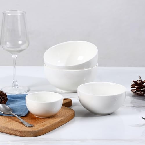 Ceramic Cereal Bowls set of 6 (White / 24 Oz)