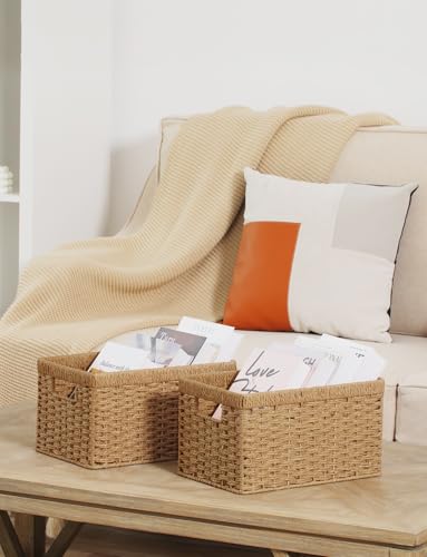 Wicker Storage Baskets for Shelves (Light Brown (Paper Rope) / 2x 13"L x 8¼"W x 7"H)
