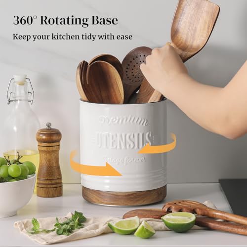 360° Rotating Extra Large Cooking Utensil Holder (White Text / 7.6 Inch)