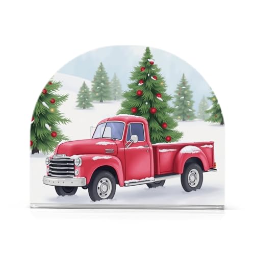 Christmas Red Truck Pine Tree Napkin Holder for Table Paper Napkins Holder Acrylic Tissue Dispenser Kitchen Dining Room Bathroom Party Car Decor (NH014 / 4.1x4.9x1.97in)
