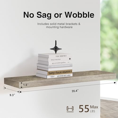 Floating Shelves for Grey Wood Shelf for Bedroom (Grey / 36"-3pack)