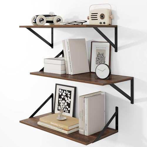 24W x 12D Deep Floating Shelves Set of 3 Walnut (Walnut With Black Metal Bracket / 24wx12dx5.8h)