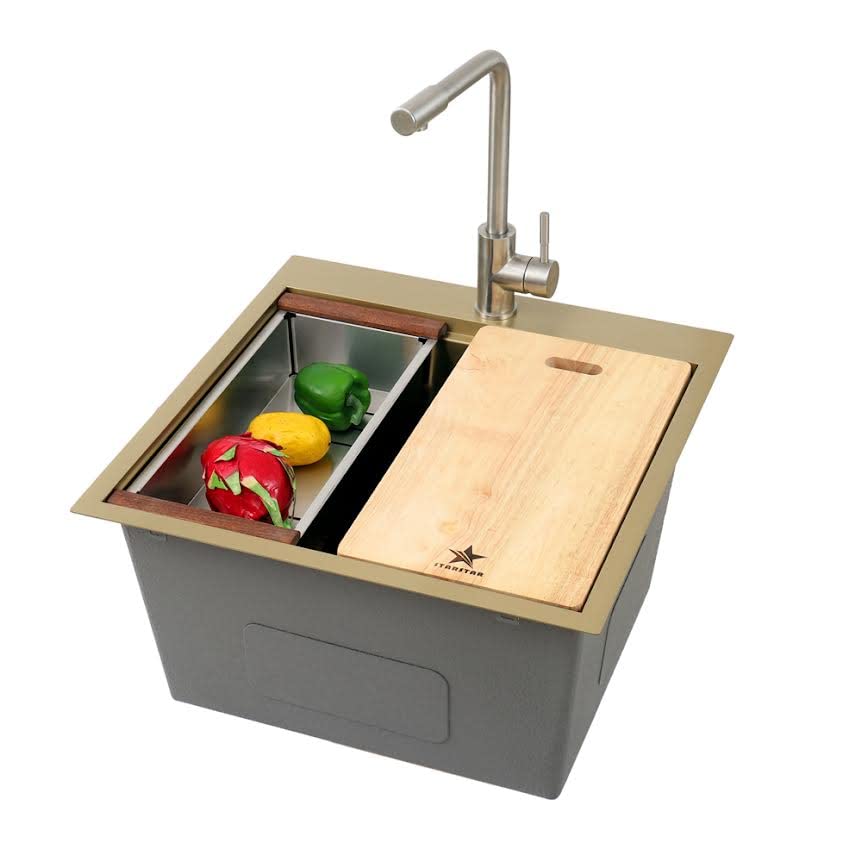 Stainless Steel Colander For Workstation Kitchen Sink (15.7/8 W - 8 L / Wood Cover)