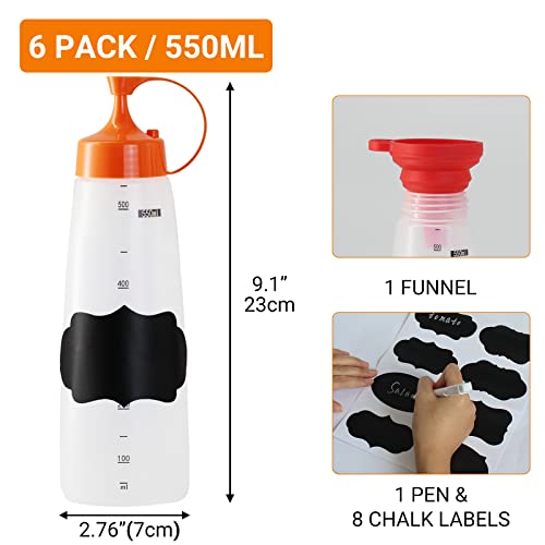 6 Pack 550mI 19 oz Condiment Squeeze Bottles ((14) 19 oz(6pack) Standard Cap)