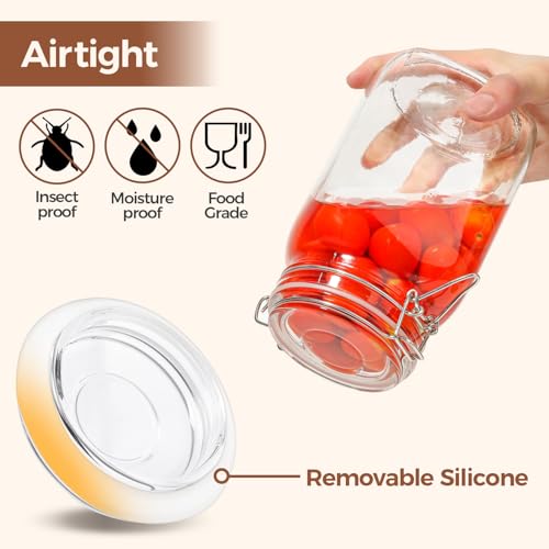 Square Glass Jars with Airtight Lids 51 oz 3 Pack Wide Mouth (51 fl oz x 3)