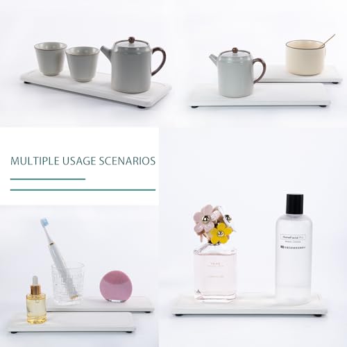 2Pcs Water Absorbent Diatomite Coasters Bathroom Sink Stone Trays (White / 10.2" x 3.9")