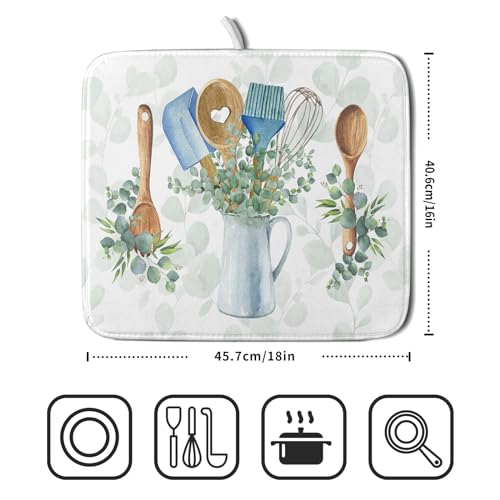 Sage Green Dish Drying Mat for Kitchen Counter (cooking supplies / 16" x 18")