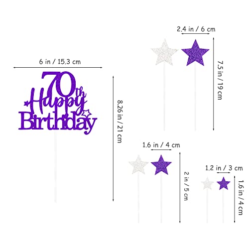 Purple Silver 70th Birthday Cake Topper with Glittery Stars (7 Count)