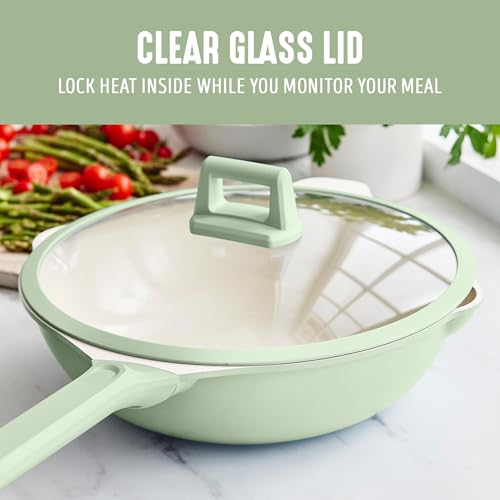 Nonstick 12” 5QT (12" Deep Skillet with Lid / Sage Green)