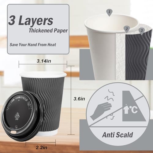 50 Pack 8 oz Insulated Disposable Coffee Cups With Lids (Gray / 8OZ-50Pack)