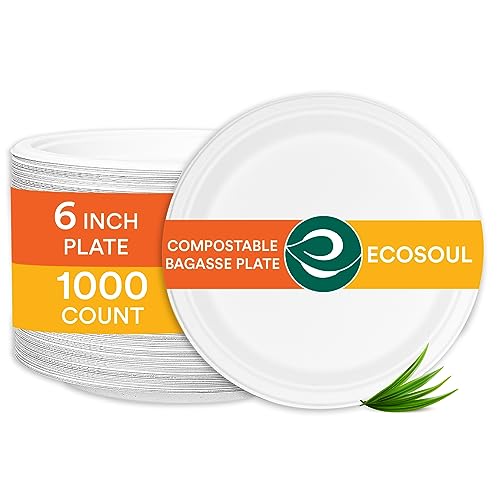 6 Inch Disposable Bagasse Paper Plates (6" [White])