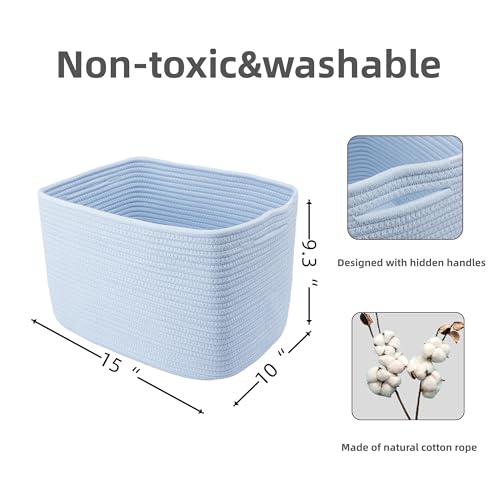 Woven Cotton Rope Storage Baskets 15x10x9.3" 3 Pack Light Blue (light blue)