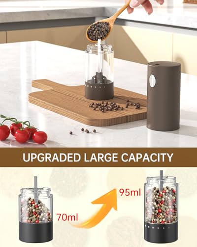 Electric Salt and Pepper Grinder Set Rechargeable Salt and Pepper Mills with Storage Base (Brown)