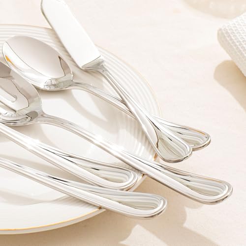 45 Piece Silverware Set for 8 with Serving Utensils (Silver / 45-Piece)